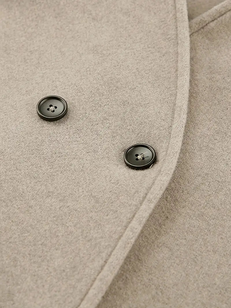 Elegant dobbeltradet beige jakke for kvinner – Vintage V-hals,