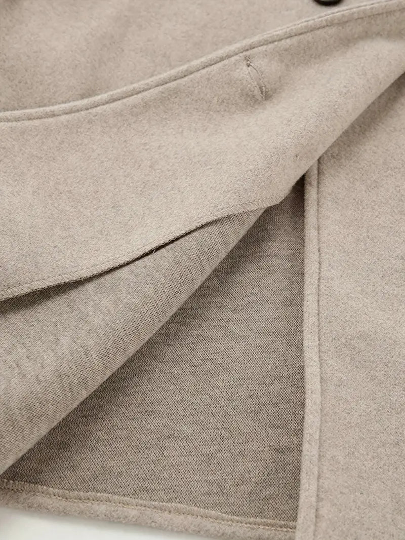 Elegant dobbeltradet beige jakke for kvinner – Vintage V-hals,