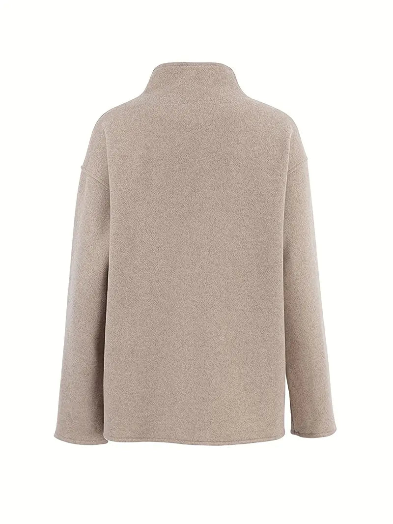 Elegant dobbeltradet beige jakke for kvinner – Vintage V-hals,