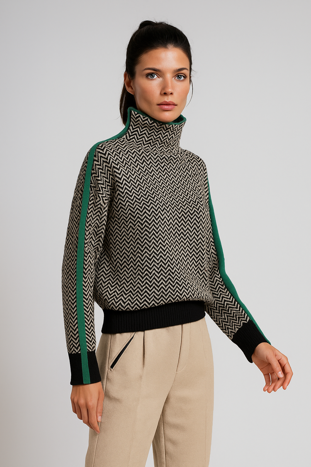 Marieke - Roll neck genser med slående kontraststriper